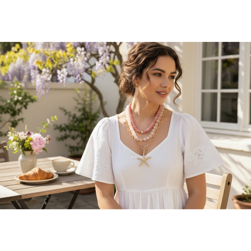 Caroline Hill Sanibell Layered Starfish
Necklace Pink NWT